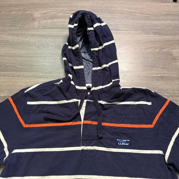 L.L. Bean Men's Rugby Traditional Fit Hoodie - Navy/Orange - Picture 2 of 6